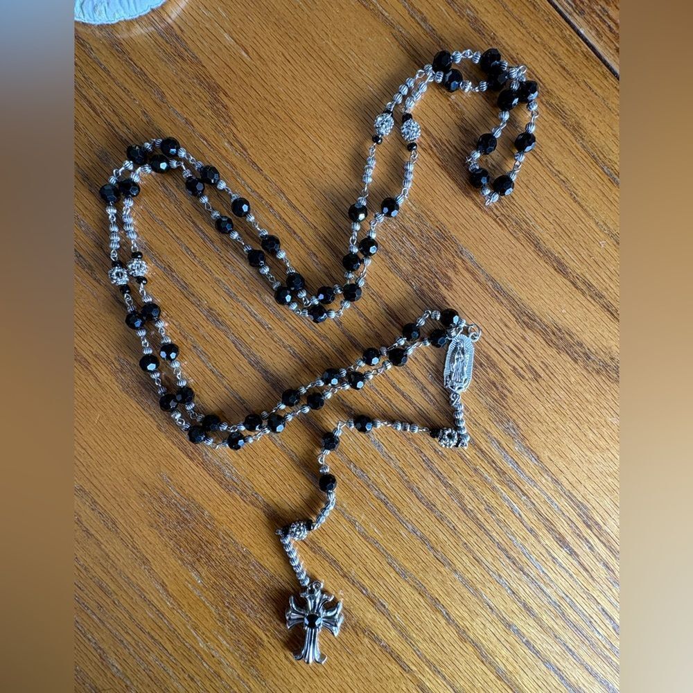Chic Black and Silver Cross Handcrafted Beaded Rosary